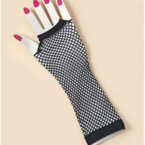 Black Fingerless Gloves Hollow Out Mesh - Picture 2 of 6